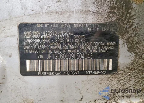 2009 Subaru Impreza 2.5I Premium from USA, damaged, VIN JF1GE60609H504043